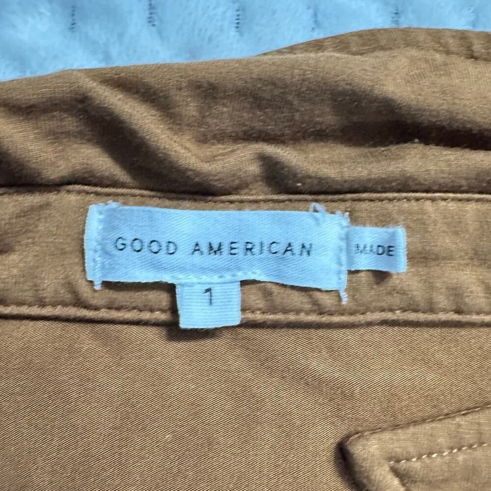 Good American Good Touch Button Front Midi Dress Women's 1/Small Brown Ruched - Picture 5 of 12